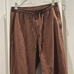 NWOT Yaohuole linen blend drawstring elasticWaist pants crisscross detail size S